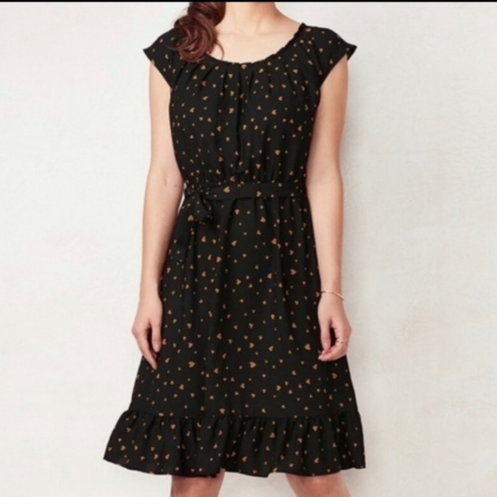 Lauren Conrad Pleated Neck Dress with Gold Hearts